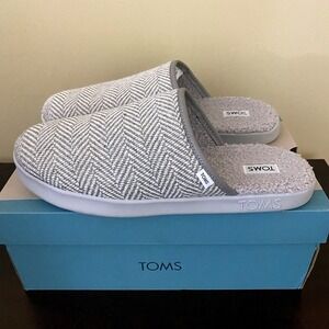 Toms Harbor Mens Grey Herringbone Faux Shearling Lined Mule Slippers House Shoes